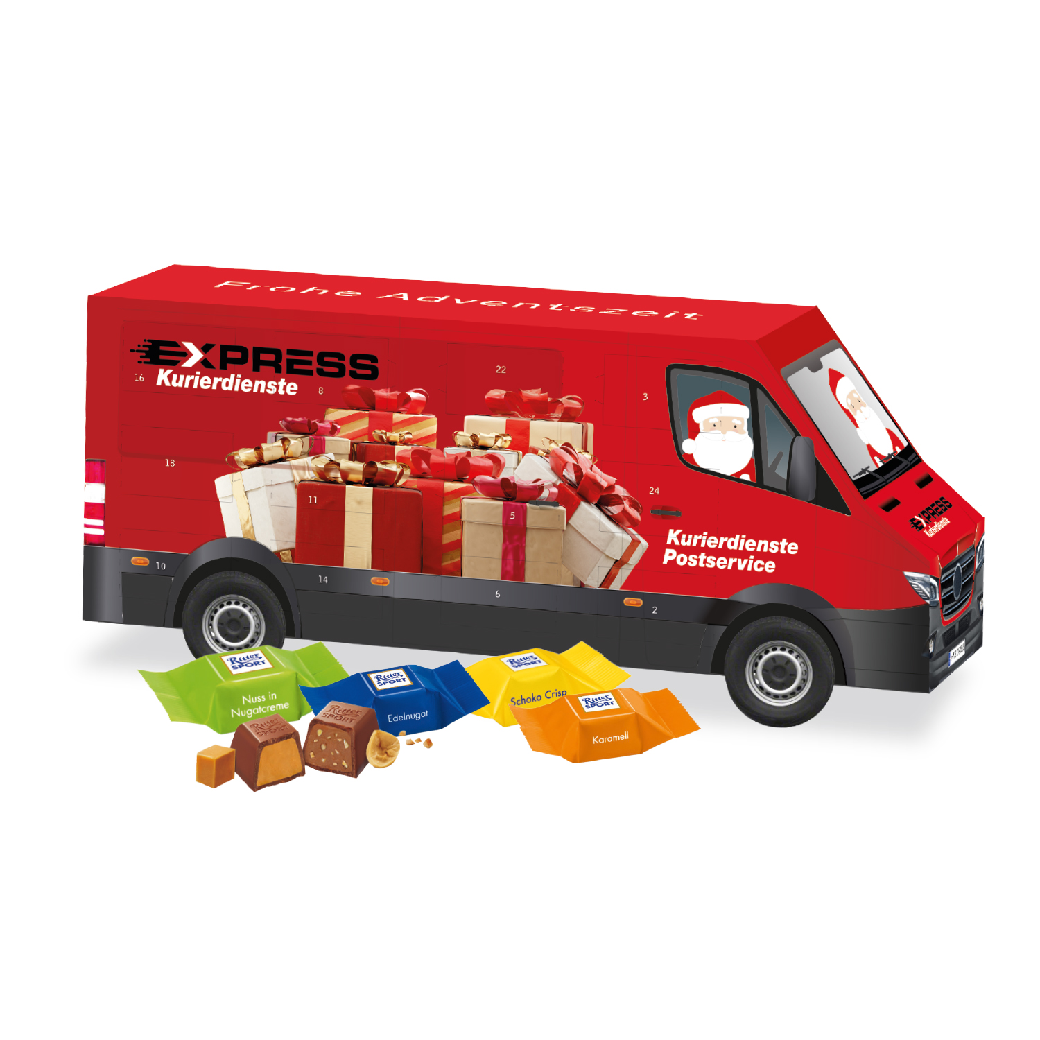 3D Adventskalender "Transporter" mit Ritter SPORT Schokowürfel