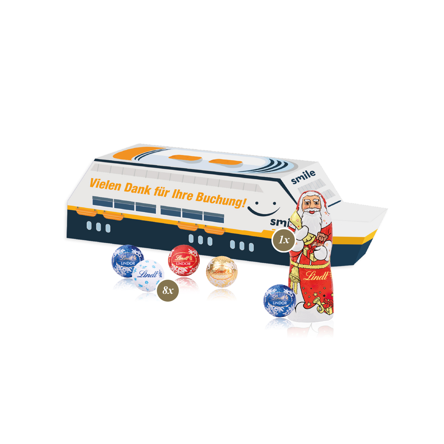3D Präsent "Schiff" mit Lindt Minis und Nikolaus