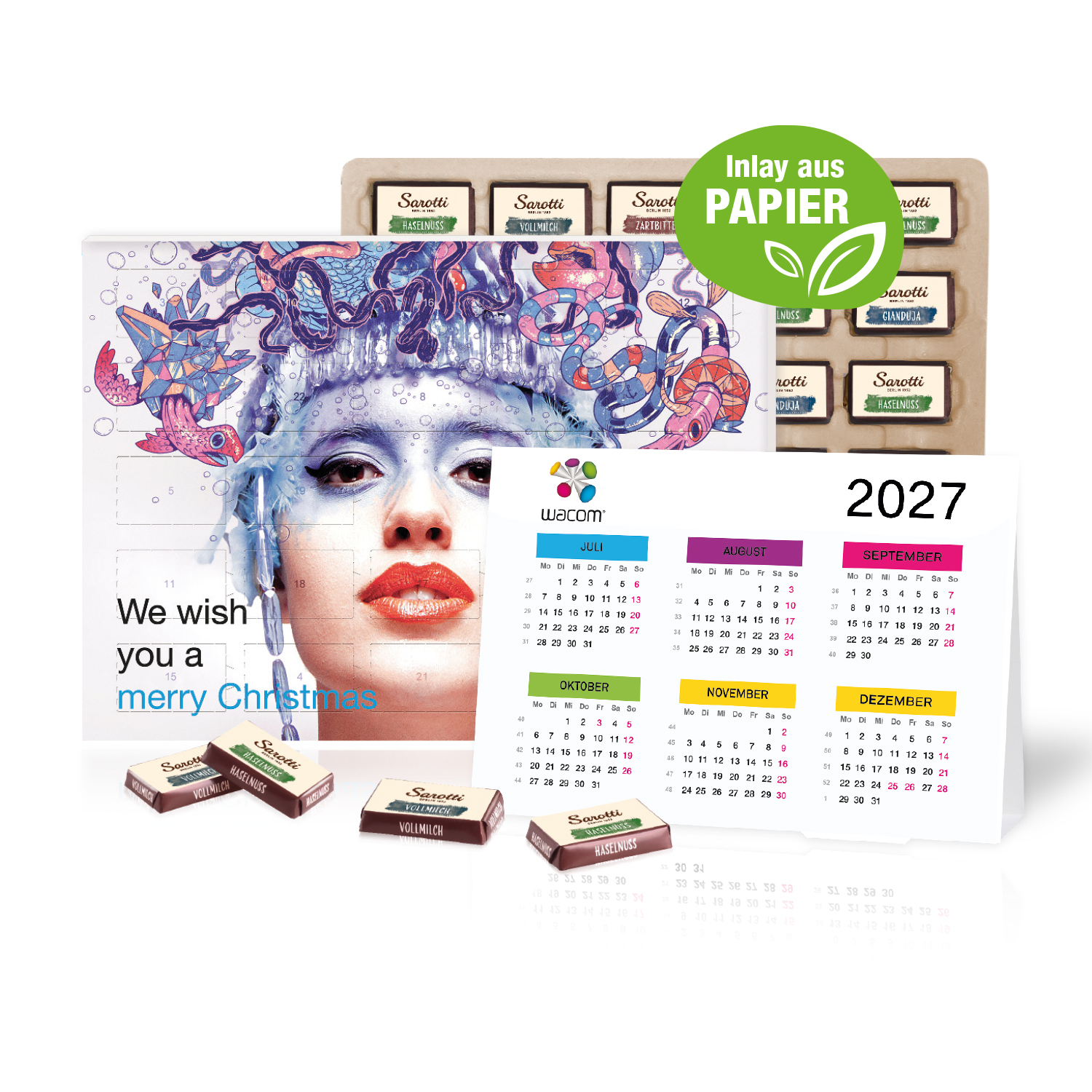 „2 in 1“ Marken-Adventskalender Sarotti mit Jahresplaner, Inlay aus Papier