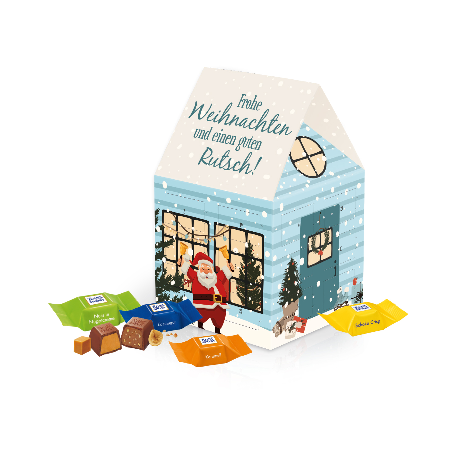 Adventskalender Haus mit Ritter SPORT Schokowürfel