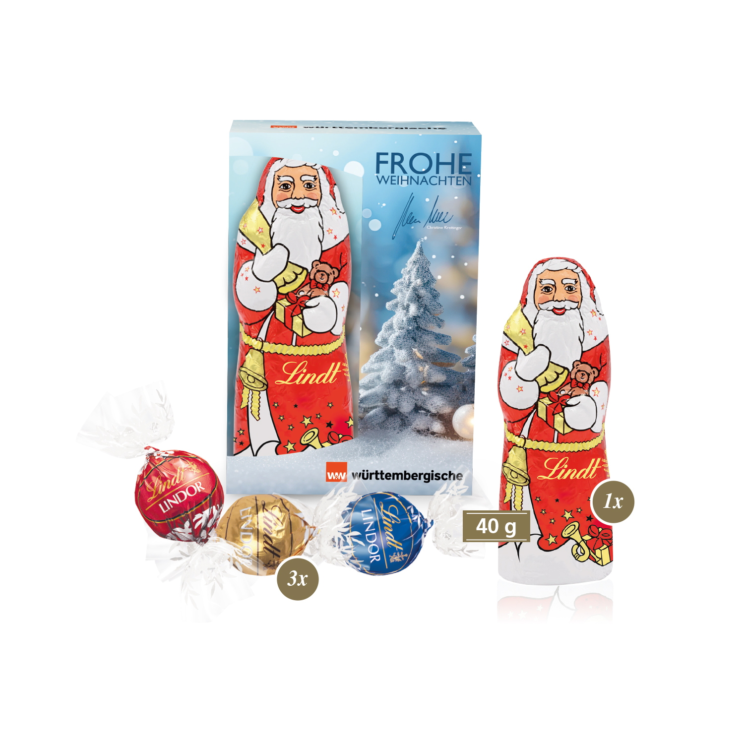 Premium-Präsent mit Lindt Weihnachtsmann „Medium“