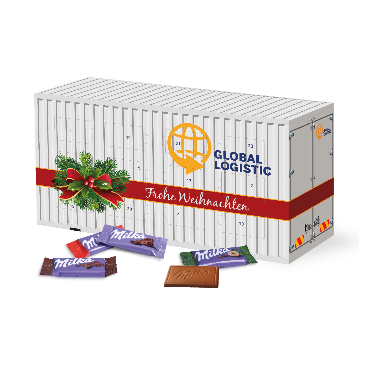 3D Adventskalender "Container" mit Milka Schokolade