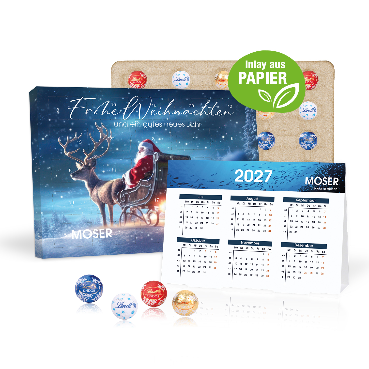 „2 in 1“ Marken-Adventskalender Lindt Lindor Minis mit Jahresplaner, Inlay aus Papier
