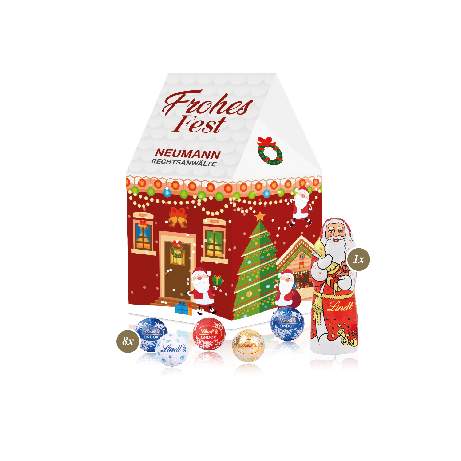 3D Präsent "Haus" mit Lindt Minis und Nikolaus