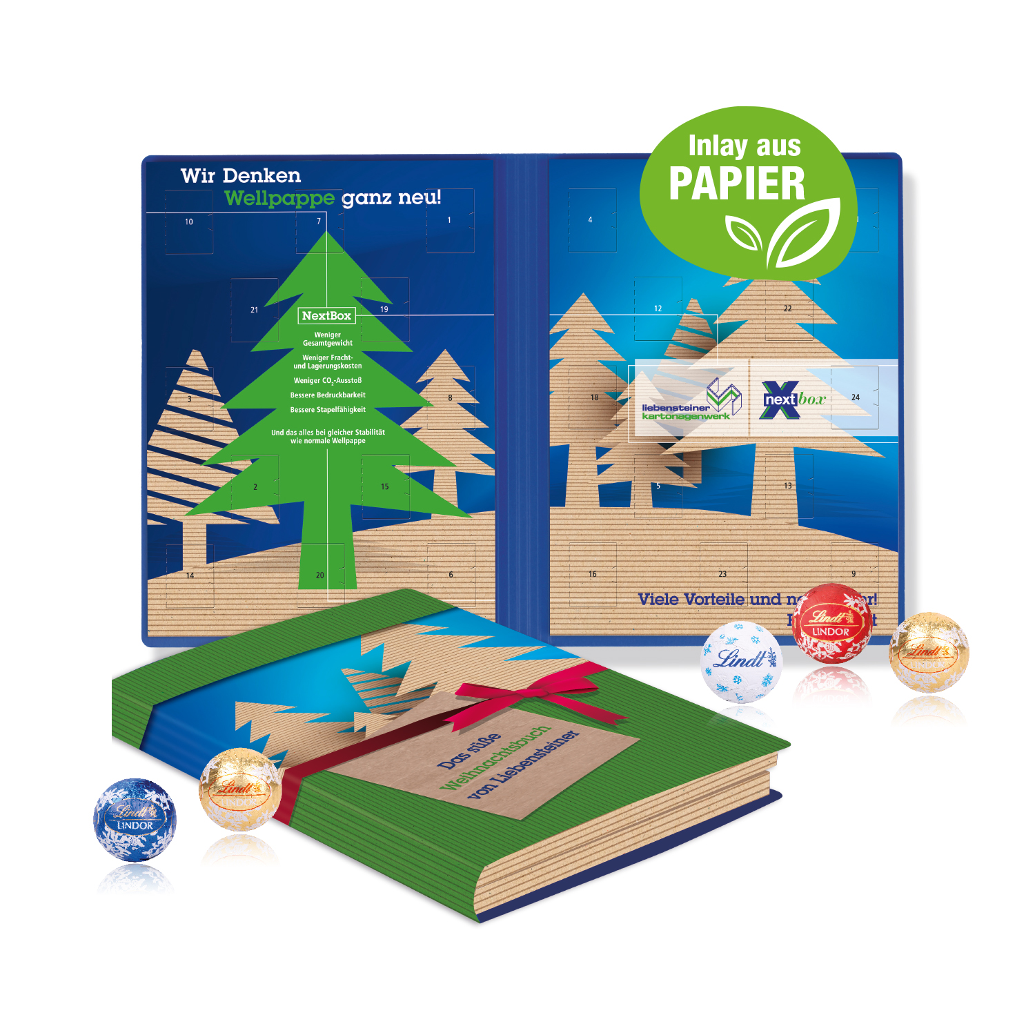 Adventskalender Weihnachtsbuch mit Lindt Minis, Inlay aus Papier