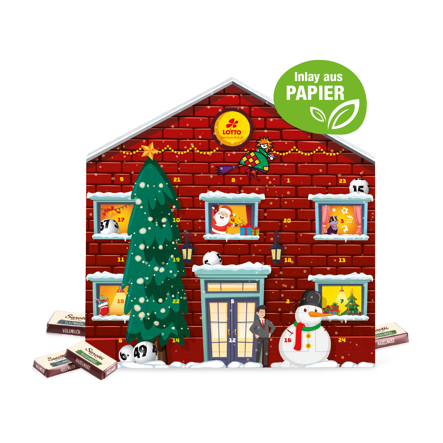 Adventskalender Weihnachtshaus "Exklusiv" mit Sarotti Fairtrade® Schokolade, Inlay aus Papier