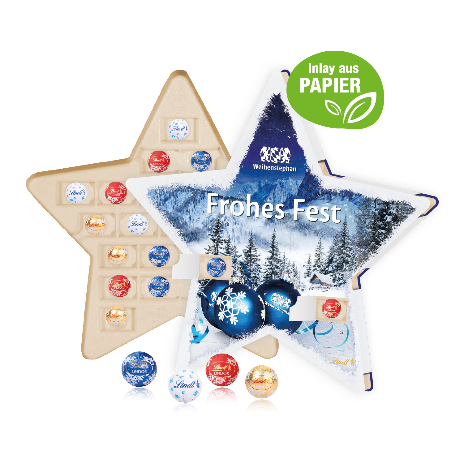 Adventskalender "Stern" mit Lindt Schokolade, Inlay aus Papier