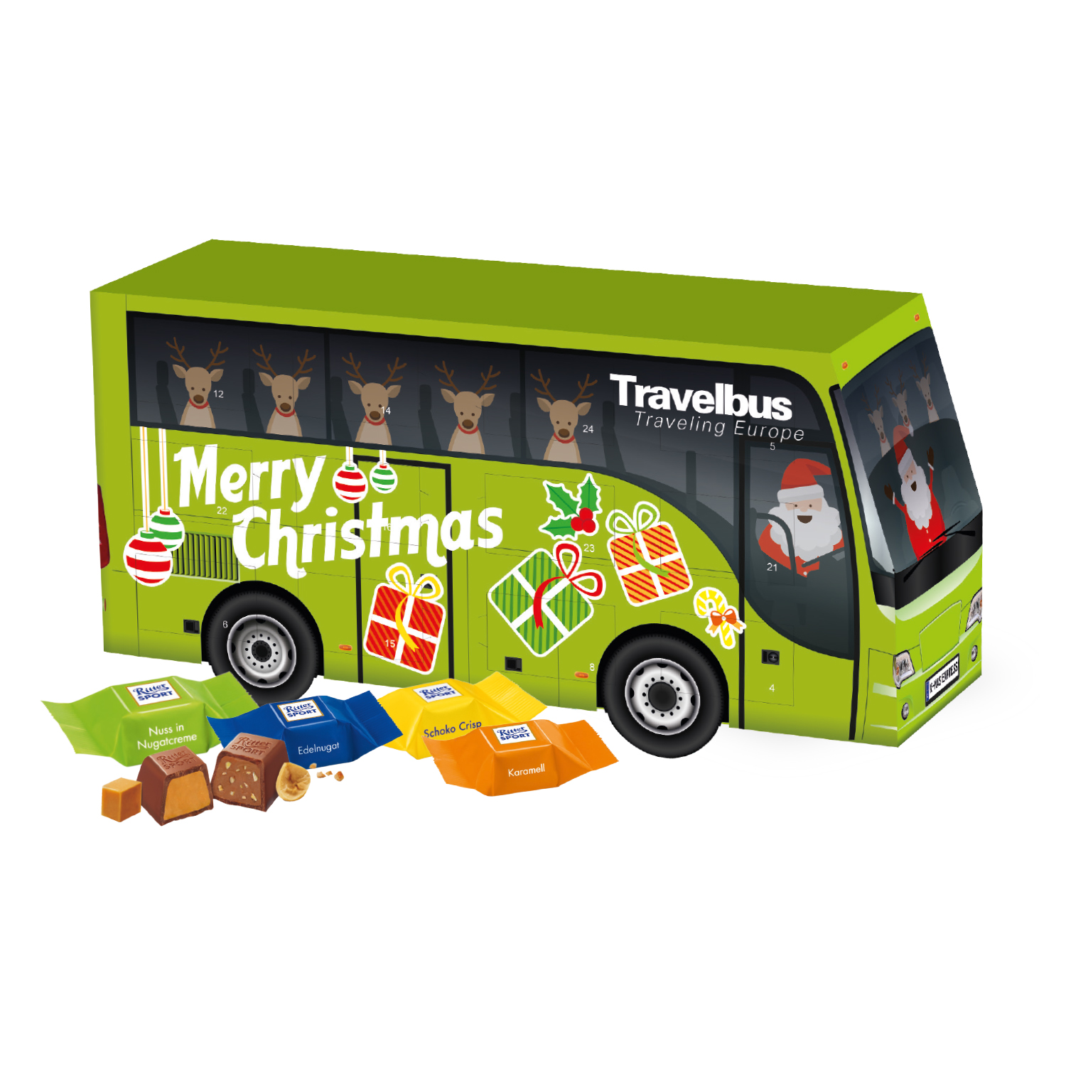 3D Adventskalender "Bus" mit Ritter SPORT Schokowürfel