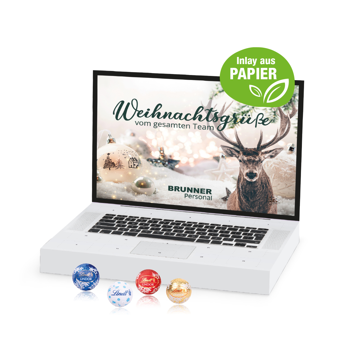 Adventskalender "Laptop" mit Lindt Minis, Inlay aus Papier