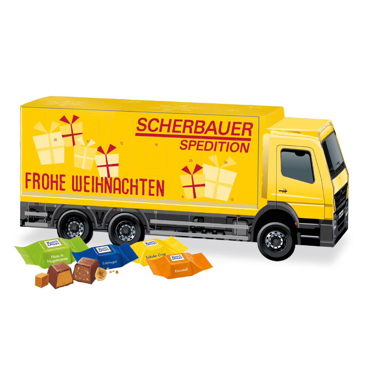 3D Adventskalender "LKW" mit Ritter SPORT Schokowürfel