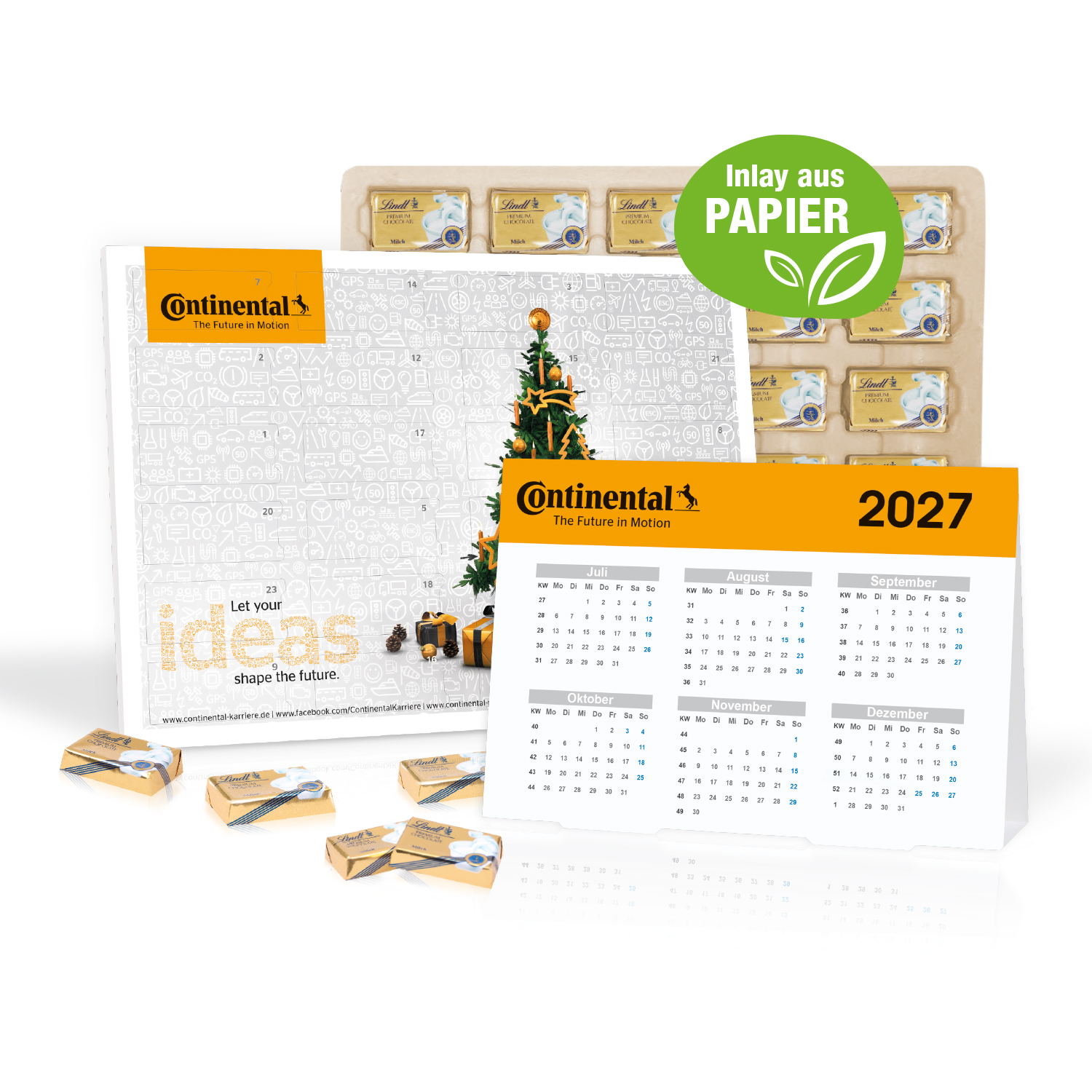 „2 in 1“ Marken-Adventskalender Lindt Schokolade mit Jahresplaner, Inlay aus Papier