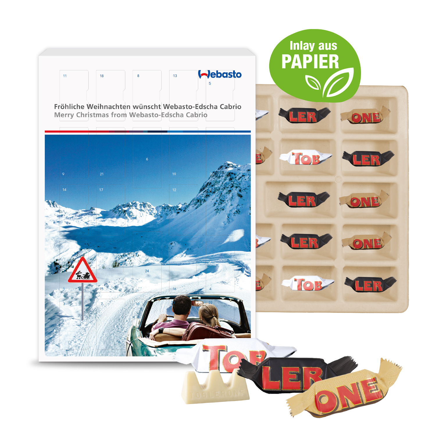 Adventskalender mit TOBLERONE gemischt, Inlay aus Papier