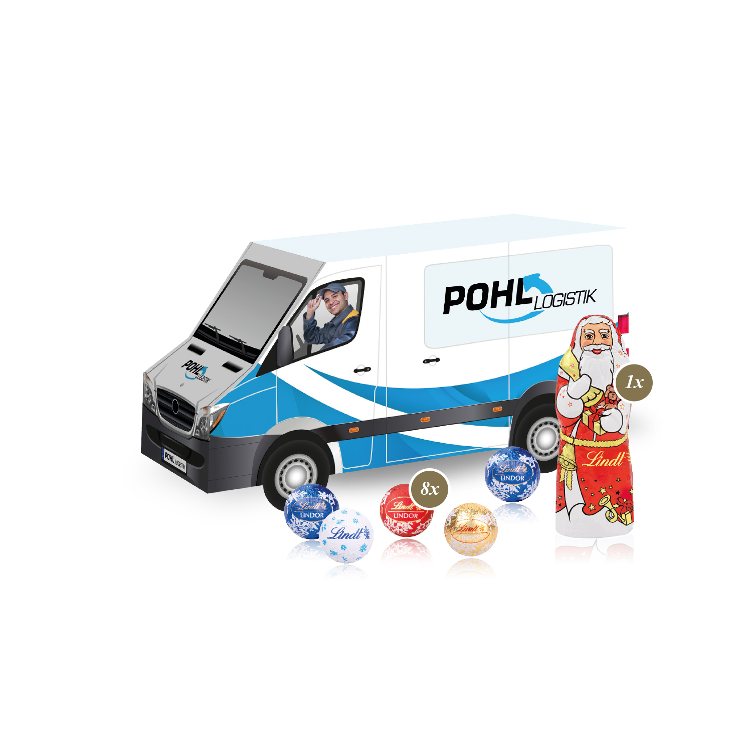 3D Präsent "Transporter" mit Lindt Minis und Nikolaus