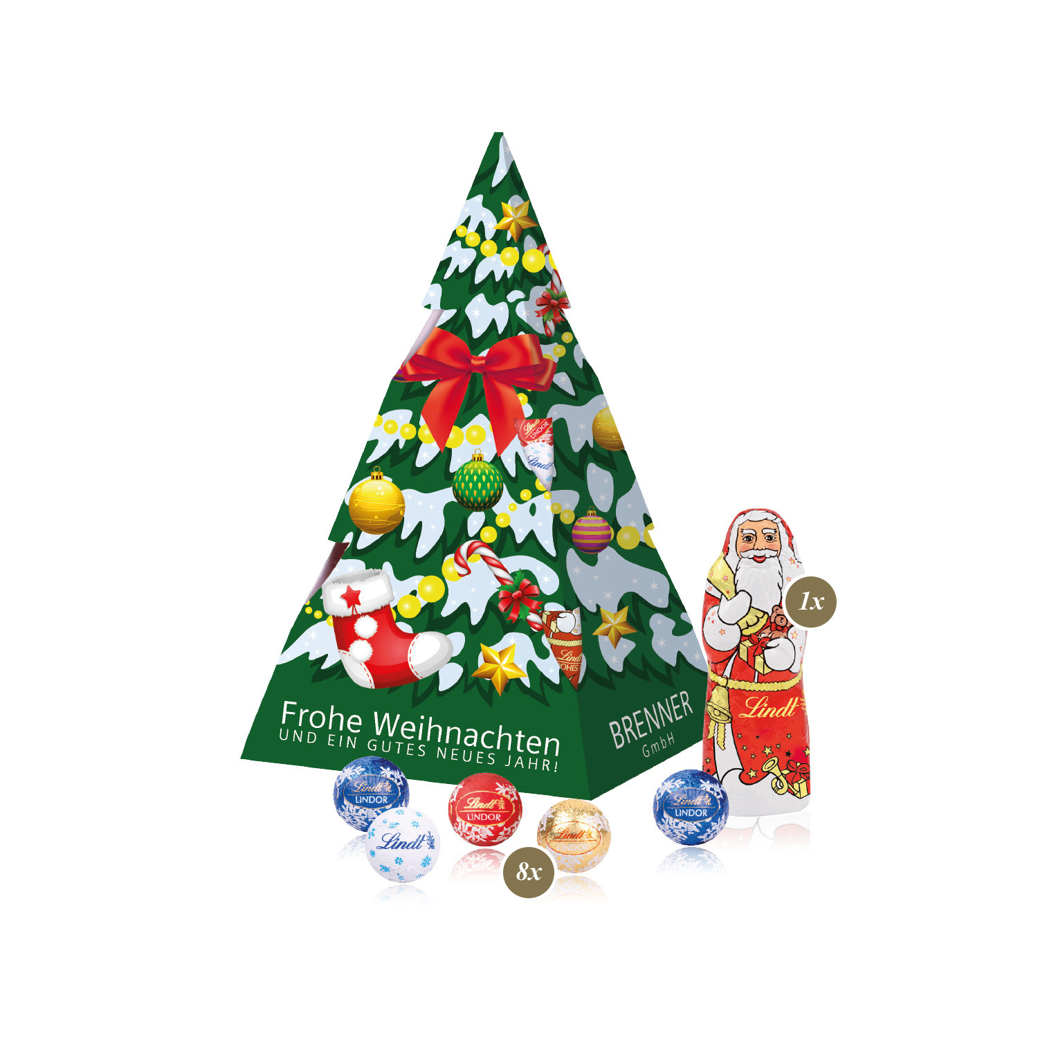 Präsent "Weihnachtsbaum" mit Lindt Minis und Nikolaus