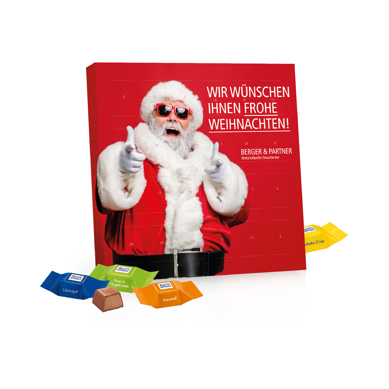 Tisch-Adventskalender mit Ritter SPORT Schokowürfel