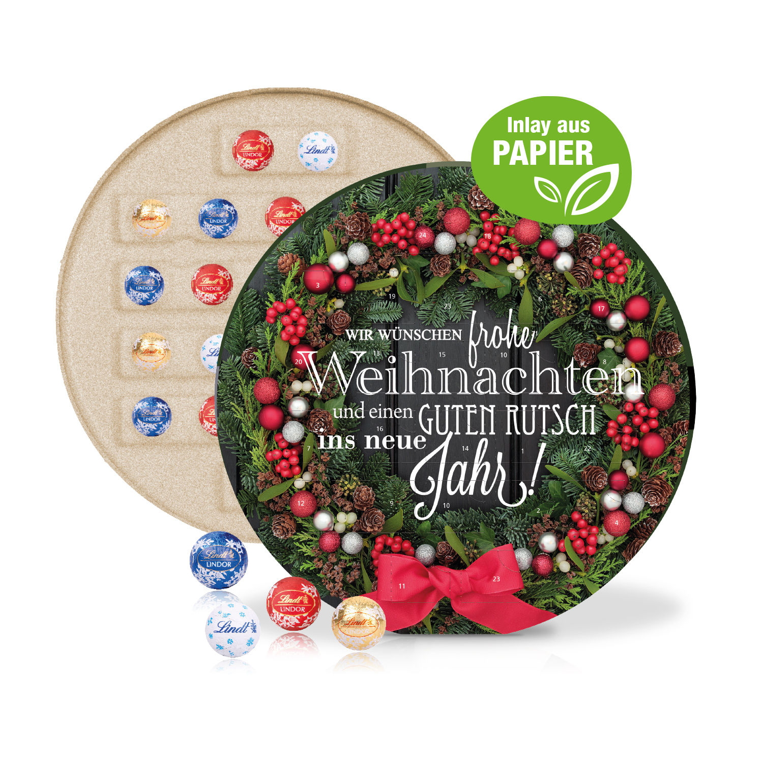 Adventskalender "Centro" mit Lindt Schokolade, Inlay aus Papier