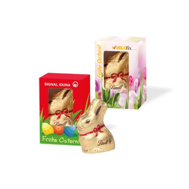 Werbekartonage mit Goldhase, 10 g