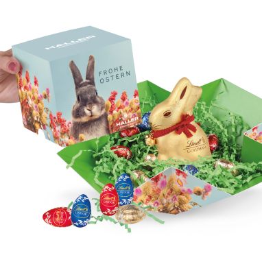Oster-Werbewürfel mit Schokolade von Lindt