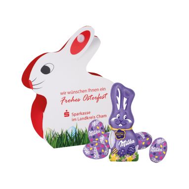Werbe-Hase mit Schokoladenmischung von Milka