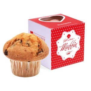 Muffin „Maxi“ im Werbe-Würfel mit Herzstanzung, Klimaneutral, FSC®