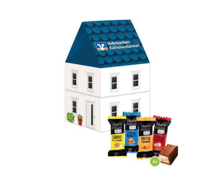 3D Präsent "Haus" mit Lindt HELLO Mini