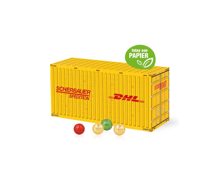 3D Adventskalender "Container" mit Fairtrade® Schokolade mit Papier-Inlay