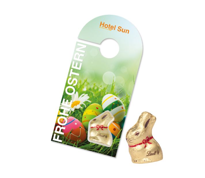 Schokokarte "Türanhänger" mit Lindt Goldhase