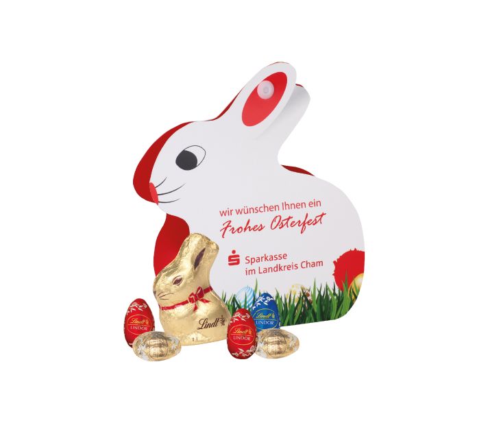 Werbe Hase mit Schokoladenmischung von Lindt