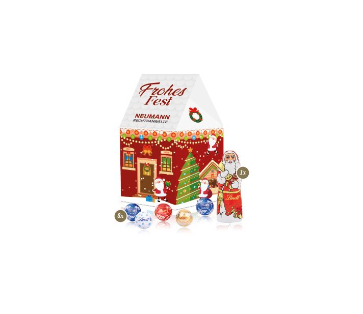 3D Präsent "Haus" mit Lindt Minis und Nikolaus