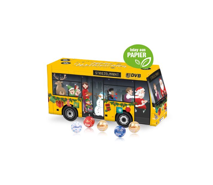 3D Adventskalender "Bus" mit Lindt Schokolade mit Papier-Inlay