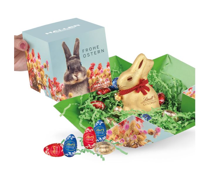 Oster-Werbewürfel mit Schokolade von Lindt