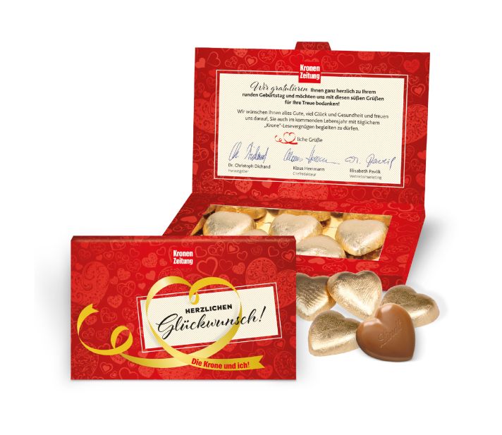 Präsentbox „Business” mit Lindt Schokoherzen