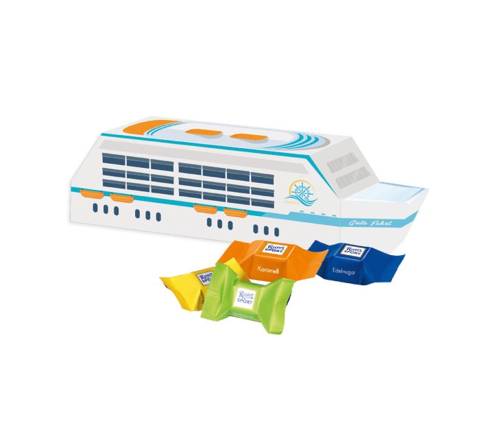 3D Präsent "Schiff" mit Ritter SPORT Schokowürfel