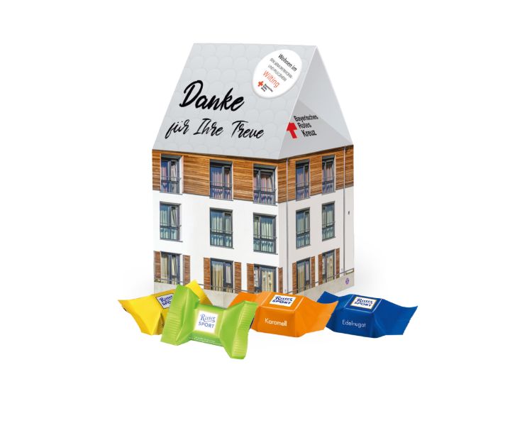 3D Präsent "Haus" mit Ritter SPORT Schokowürfel