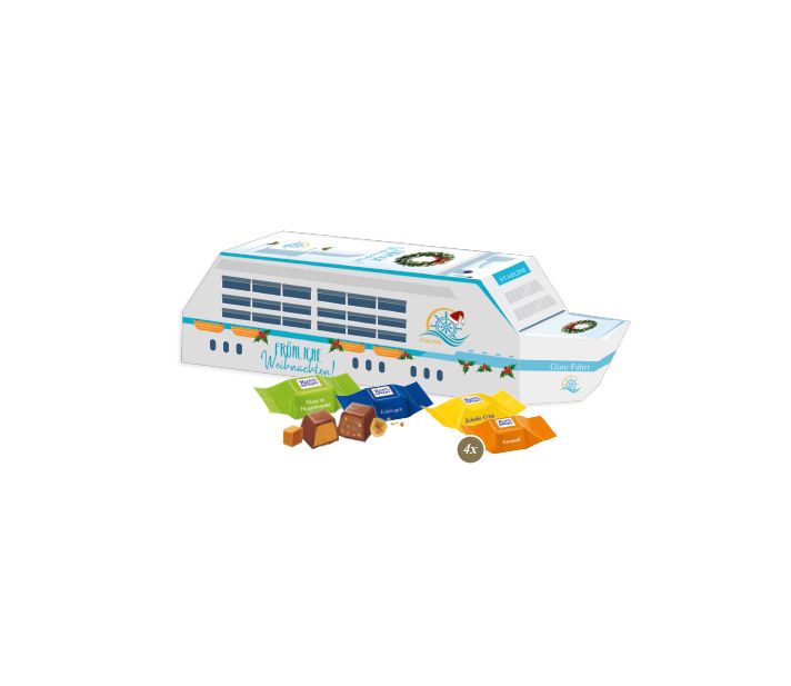 3D Präsent "Schiff" mit Ritter SPORT Schokowürfel