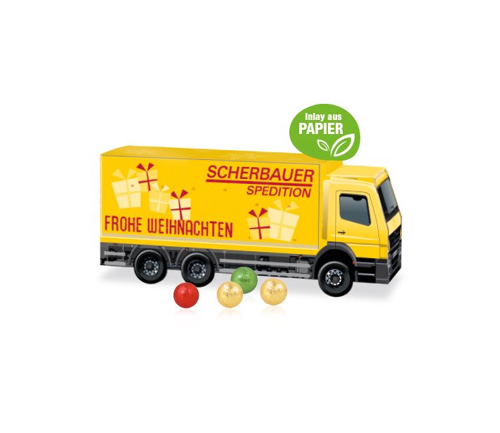 3D Adventskalender "LKW" mit Fairtrade® Schokolade mit Papier-Inlay