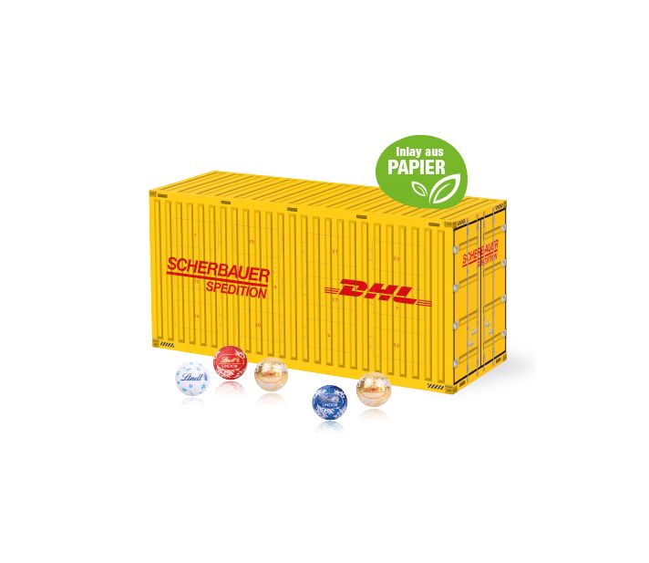 3D Adventskalender "Container" mit Lindt Schokolade mit Papier-Inlay