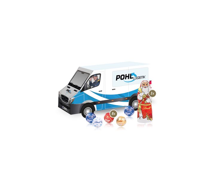 3D Präsent "Transporter" mit Lindt Minis und Nikolaus