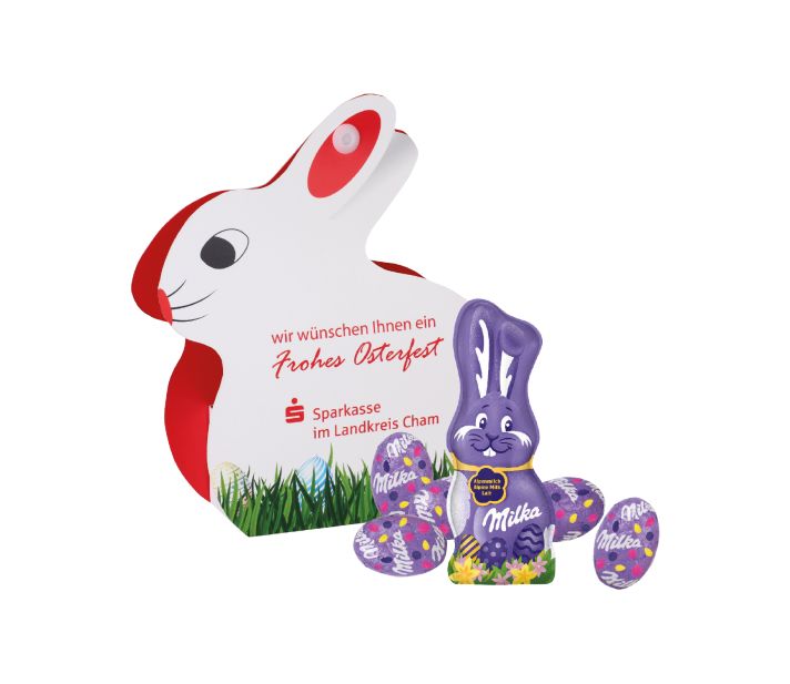 Werbe-Hase mit Schokoladenmischung von Milka