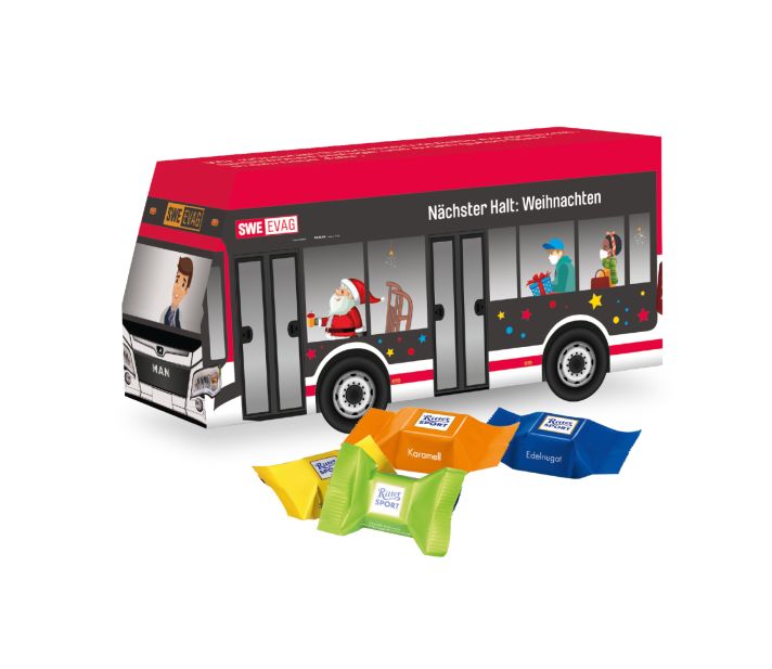 3D Präsent "Bus" mit Ritter SPORT Schokowürfel