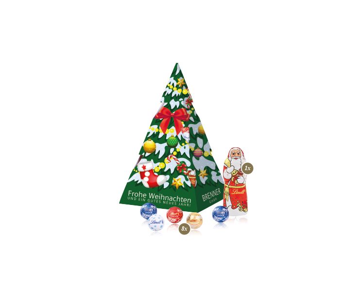 Präsent "Weihnachtsbaum" mit Lindt Minis und Nikolaus