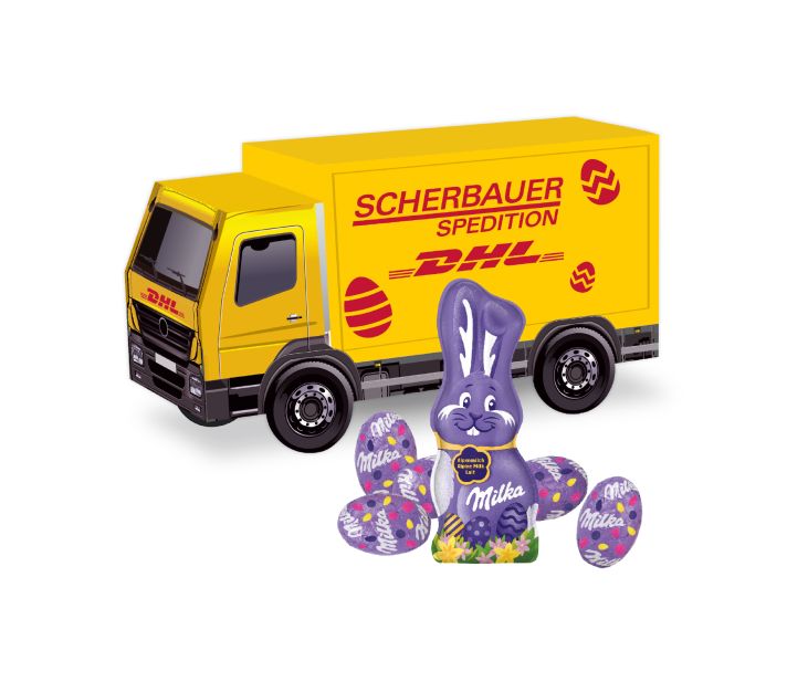 3D Präsent LKW Ostern mit Schokoladenmischung von Milka