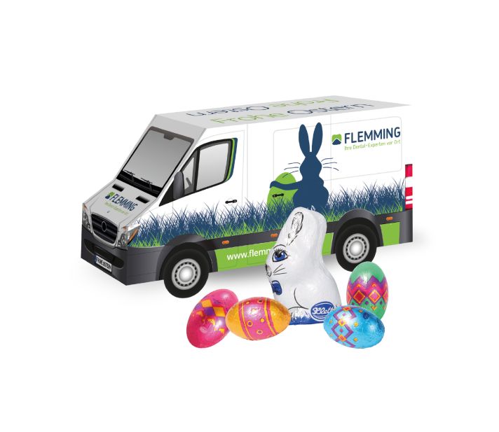 3D Präsent "Transporter" Ostern mit Klett Schokoladenmischung
