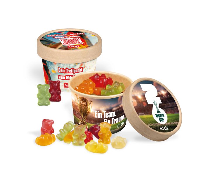 Werbe-Fruchtgummi Paperbox mit Einleger und Banderole