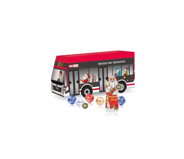 3D Präsent "Bus" mit Lindt Minis und Nikolaus
