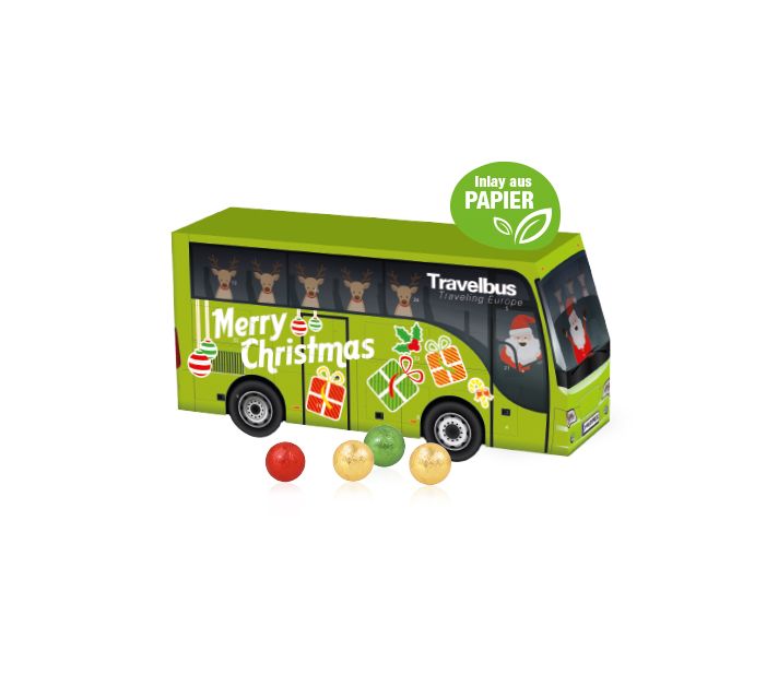 3D Adventskalender "Bus" mit Fairtrade® Schokolade mit Papier-Inlay