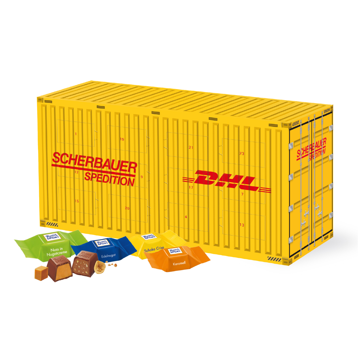 3D Adventskalender "Container" mit Ritter SPORT Schokowürfel