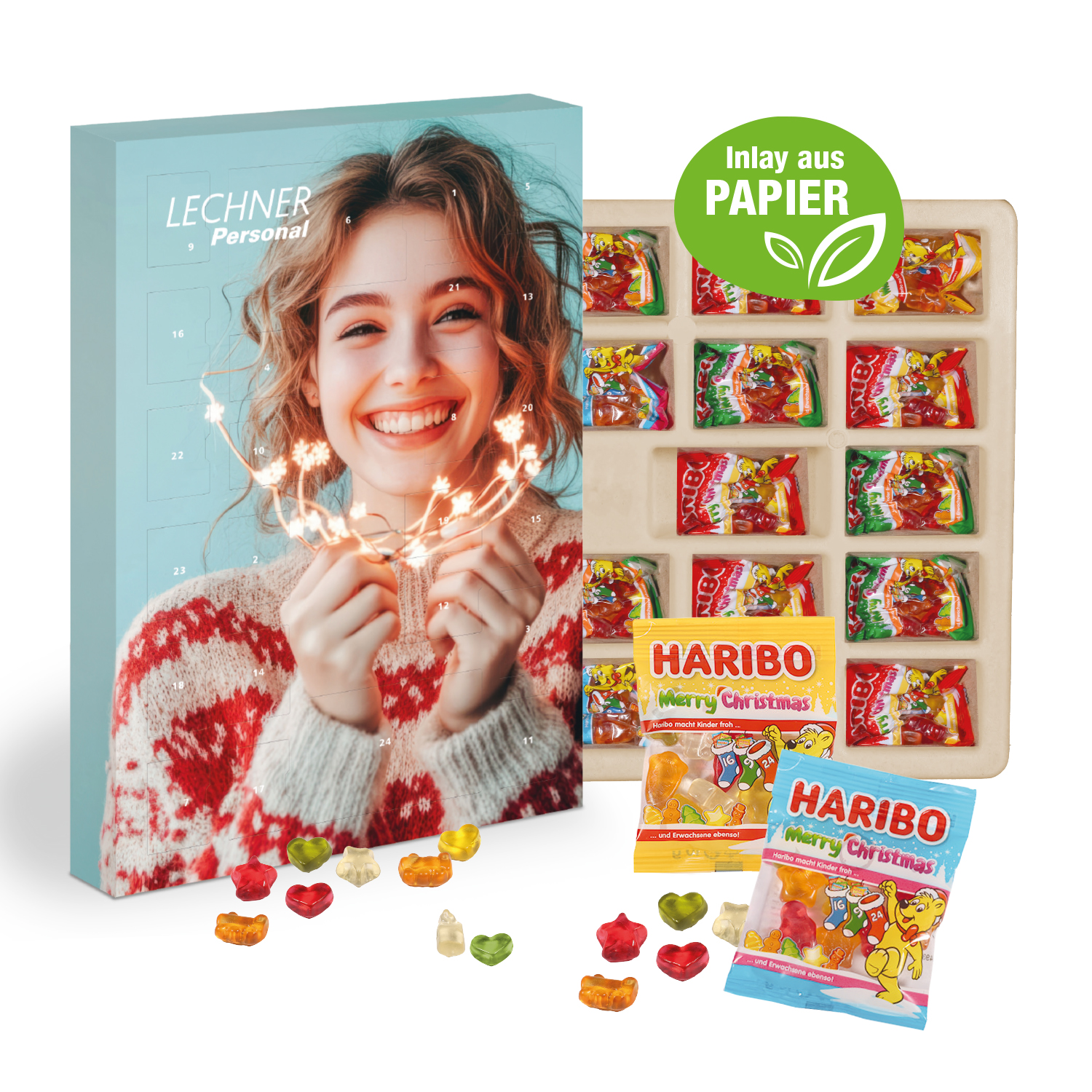 Adventskalender mit Haribo Fruchtgrummi, Inlay aus Papier