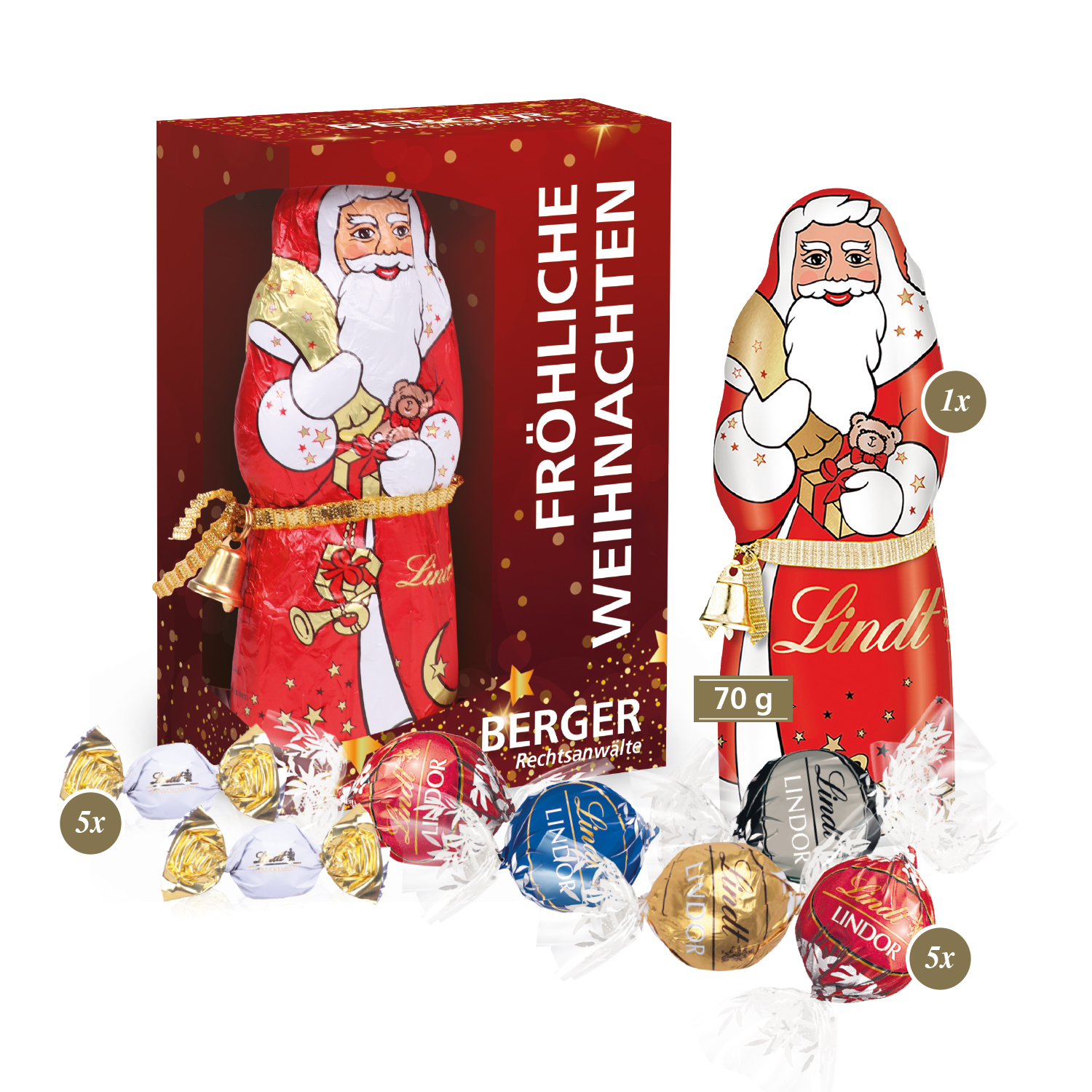 Premium-Präsent mit Lindt Weihnachtsmann „Maxi“
